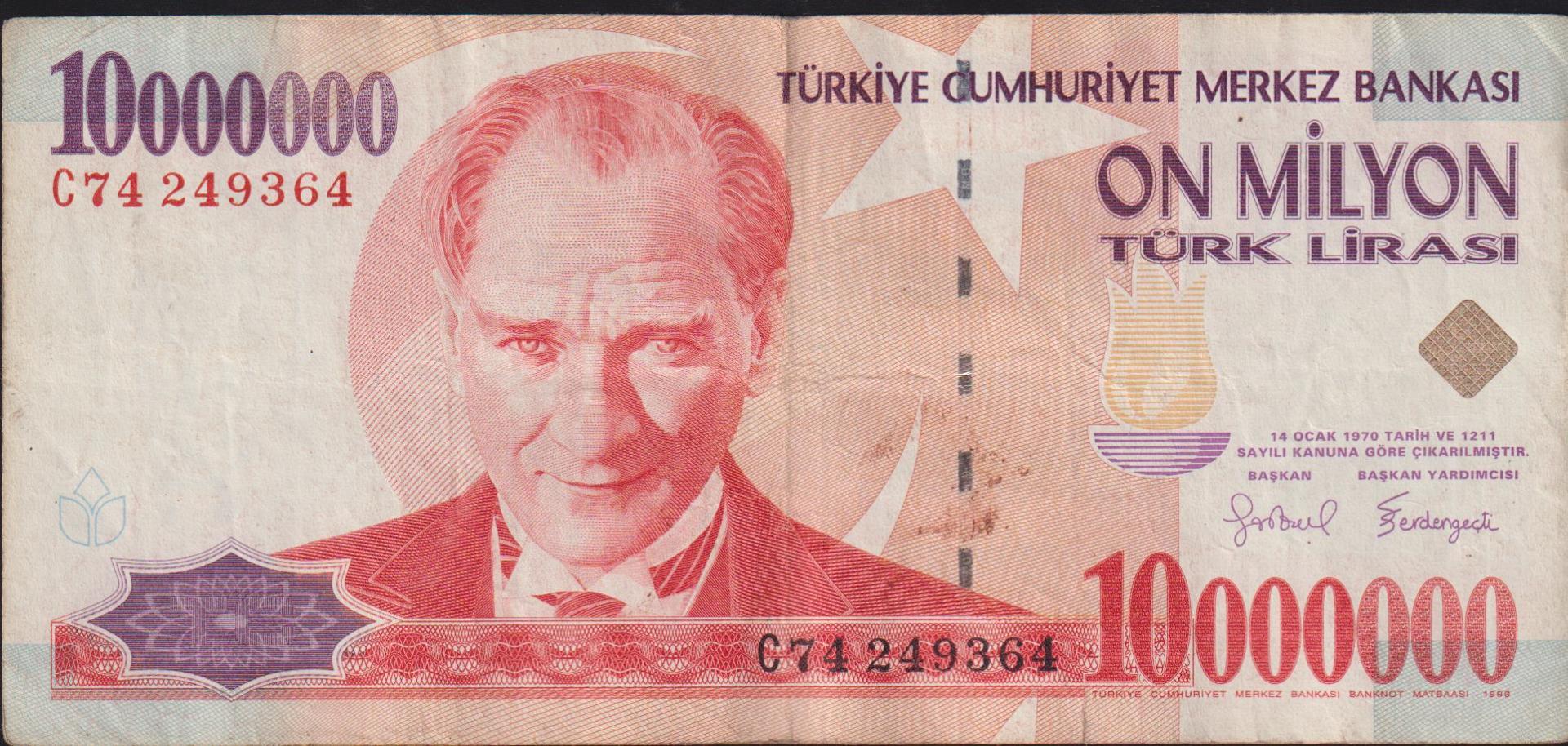 7.Emisyon 10 000 000 Lira C74 249364 Temiz