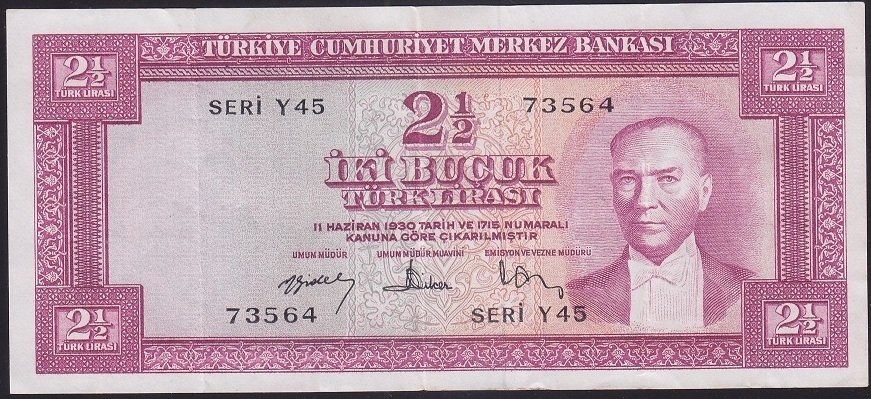 5.EMİSYON 3.TERTİP 2.5 LİRA Y45 73564 ÇOK ÇOK TEMİZ