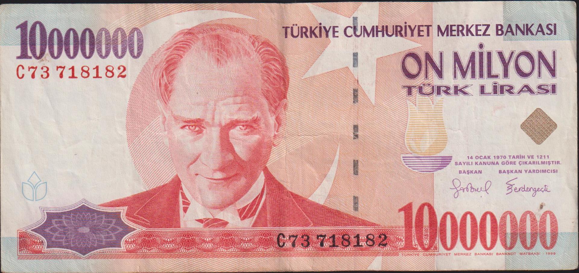 7.Emisyon 10 000 000 Lira C73 718182 Çok Temiz+