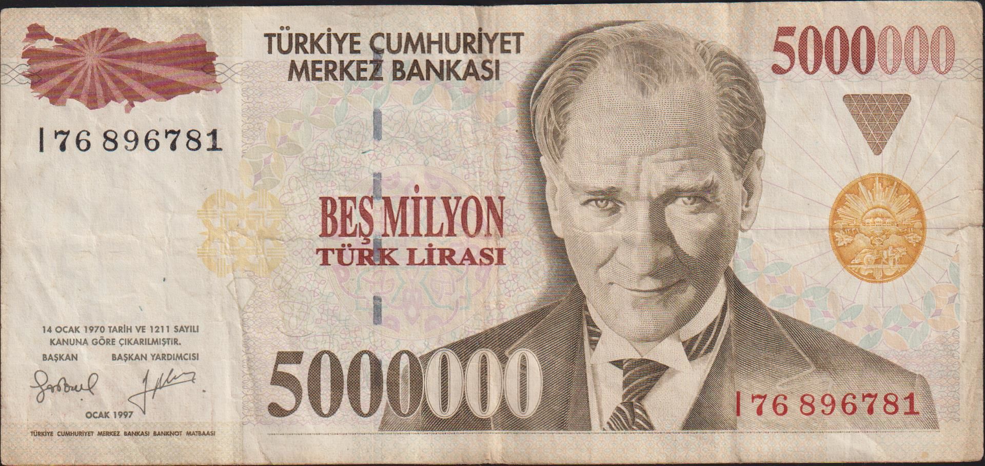 7.Emisyon 5 000 000 Lira I76 896781 Çok Temiz