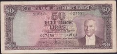 5.Emisyon 4.Tertip 50 Lira U3 027559 Çok Temiz