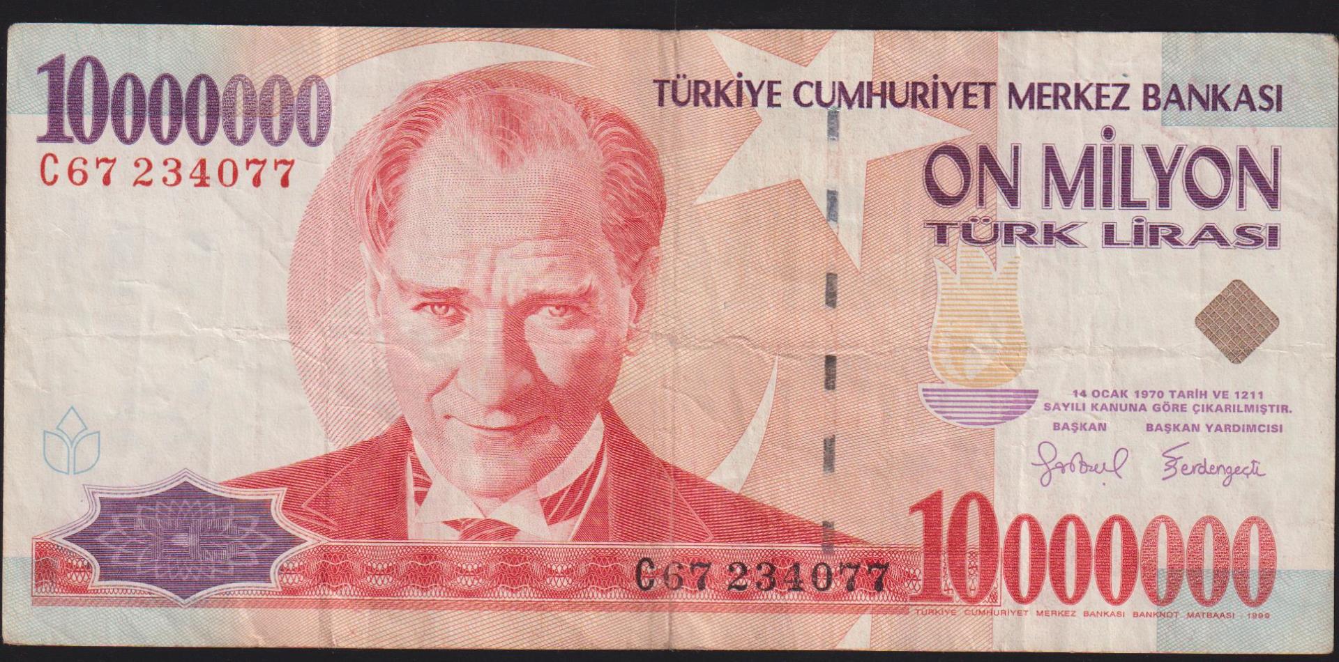 7.Emisyon 10 000 000 Lira C67 234077 Çok Temiz