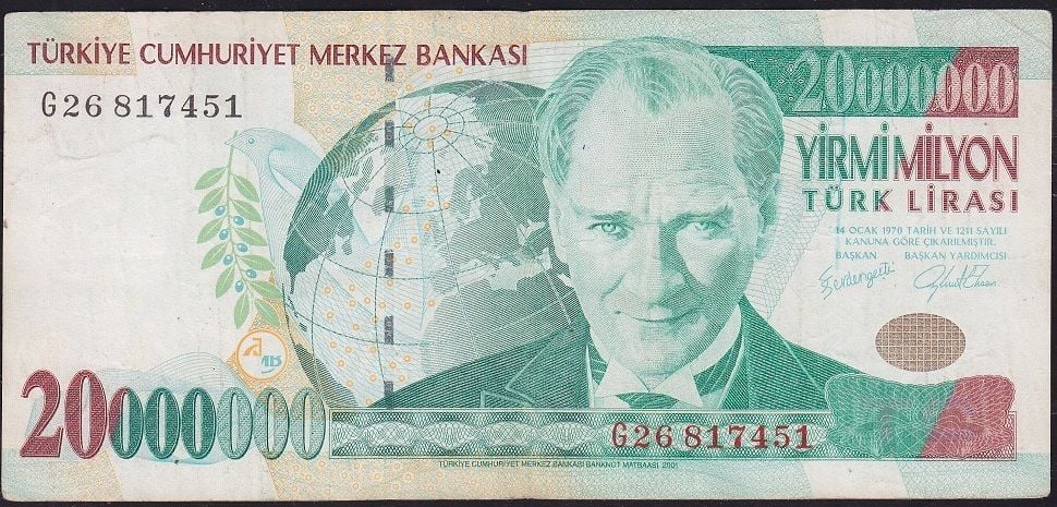 7.Emisyon 20 000 000 Lira G26 817451 Çok Temiz+