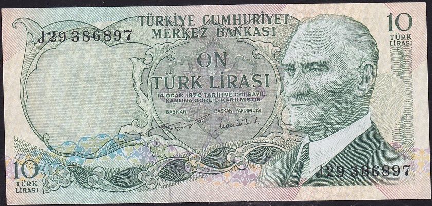 6.Emisyon 2.Tertip 10 Lira J29 386897 Çilaltı