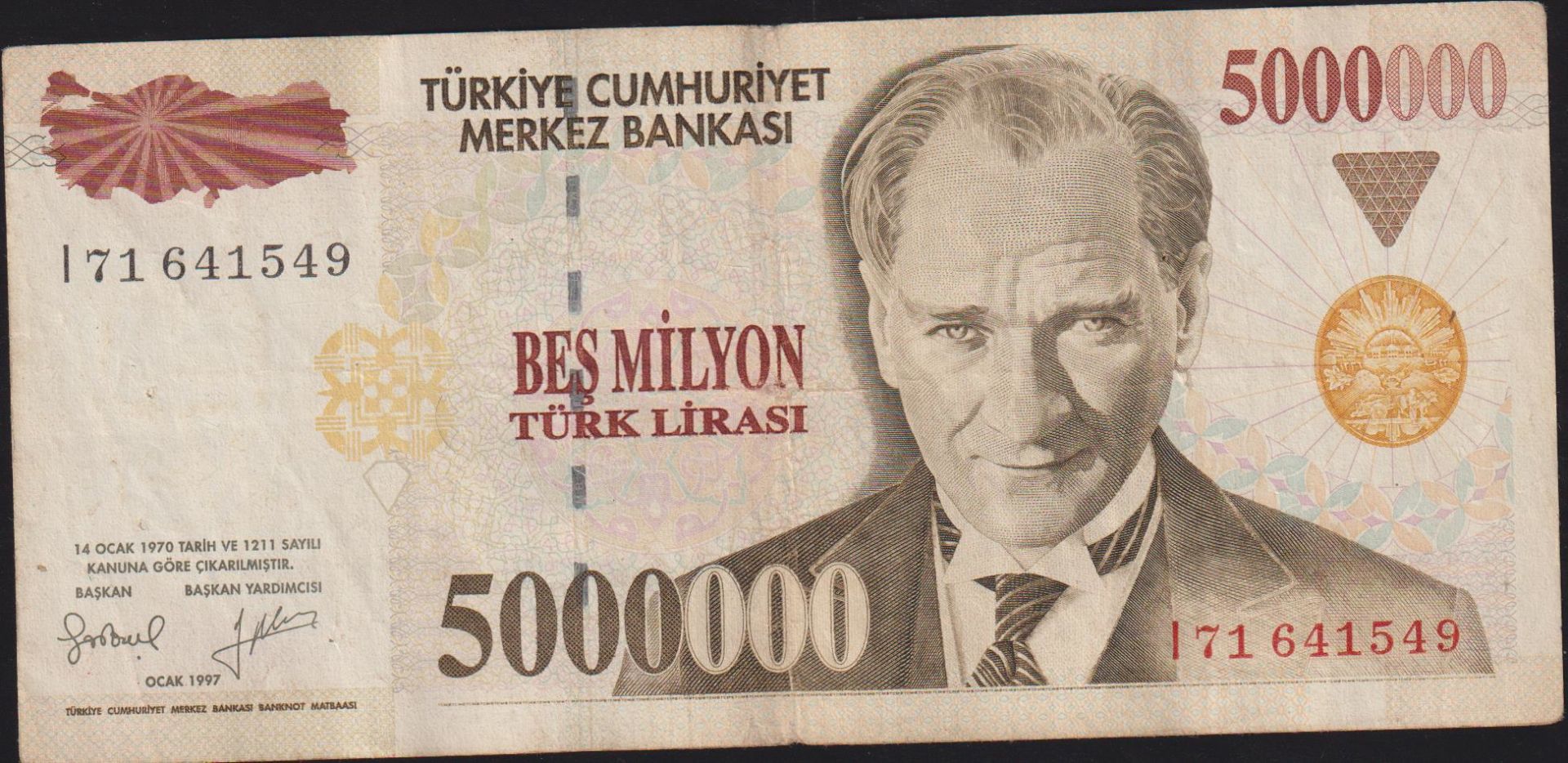 7.Emisyon 5 000 000 Lira I71 641549 Çok Temiz