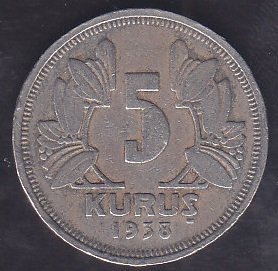 1938 Yılı 5 Kuruş Çok Temiz