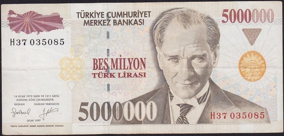 7.Emisyon 5 000 000 Lira H37 035085 Çok Temiz+