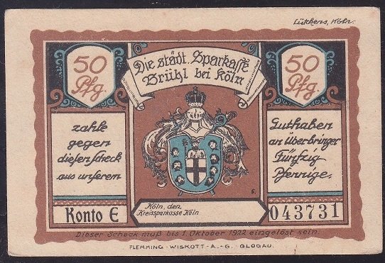 ALMANYA 50 PFENNİNG NOTGELD 1922 ÇİL