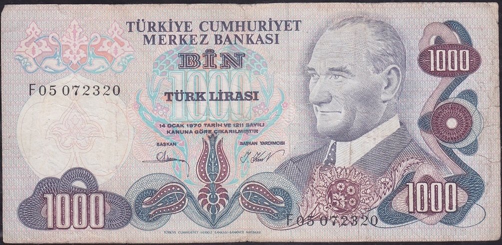 6.Emisyon 3.Tertip 1000 Lira F05 072320 Çok Temiz