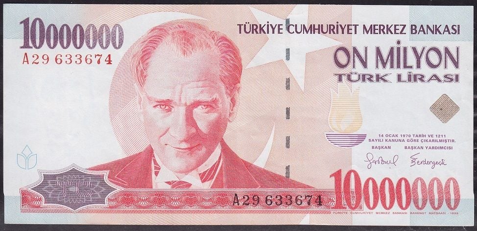 7.Emisyon 10 000 000 Lira A29 633674 Çok Temiz+