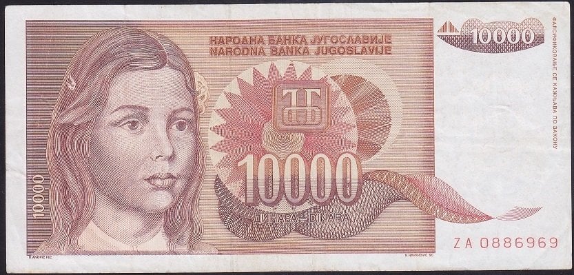 YUGOSLAVYA 10000 DİNAR 1992 ÇOK TEMİZ (ZA)