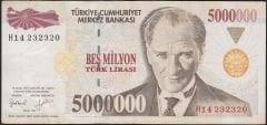 7.Emisyon 5 000 000 Lira H14 232320 Çok Temiz+