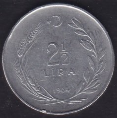 1964 Yılı 2.5 Lira Düz