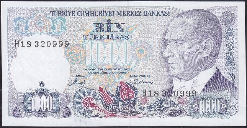 7.Emisyon 2.Tertip 1000 Lira H18 320999 Çilaltı Çil