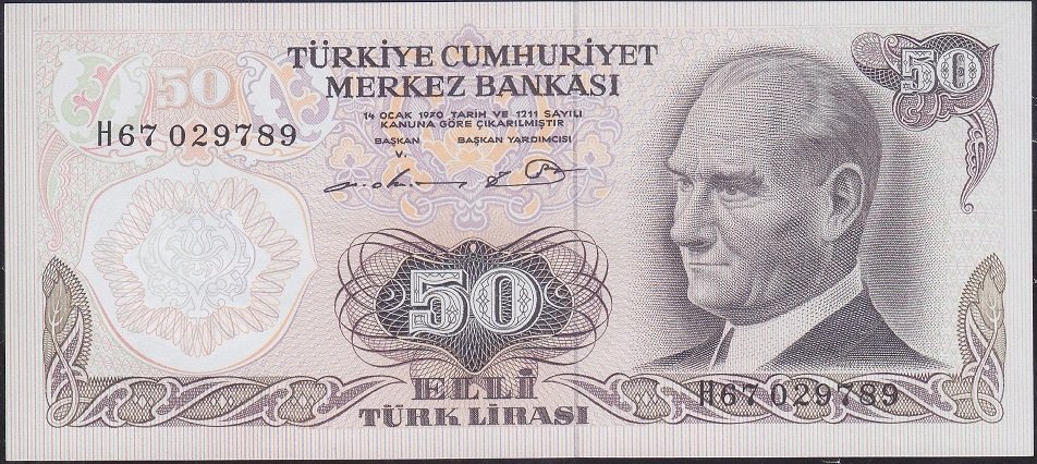 6.Emisyon 1.Tertip 50 Lira H67 029789 Çil