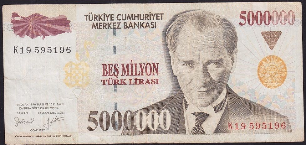 7.Emisyon 5 000 000 Lira K19 595196 Çok Temiz+