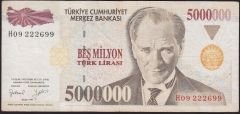 7.Emisyon 5 000 000 Lira H09 222699 Çok Temiz