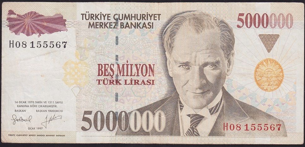 7.Emisyon 5 000 000 Lira H08 155567  Çok Temiz