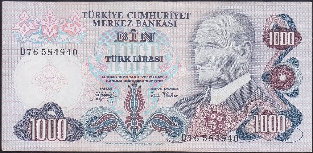 6.Emisyon 2.Tertip 1000 Lira D76 584940 Çok Çok Temiz $