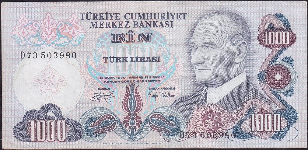 6.Emisyon 2.Tertip 1000 Lira D73 503980 Çok Temiz +