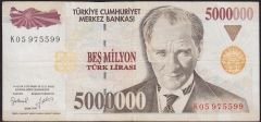 7.Emisyon 5 000 000 Lira K05 975599 Çok Temiz+