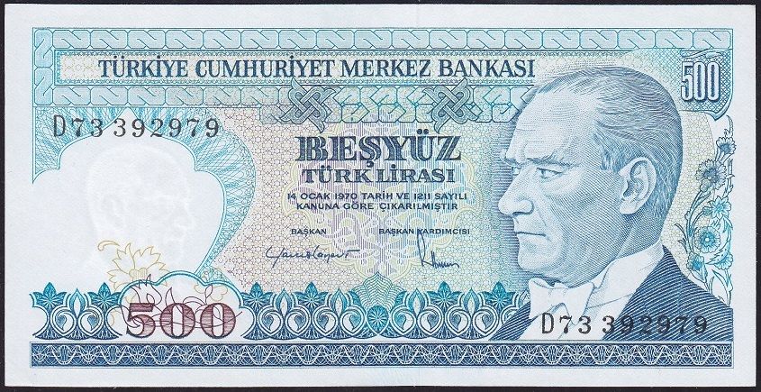 7.Emisyon 2.Tertip 500 Lira D73 392979 Çil