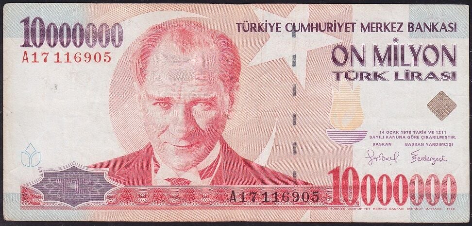 7.Emisyon 10 000 000 Lira A17 116905 Çok Temiz