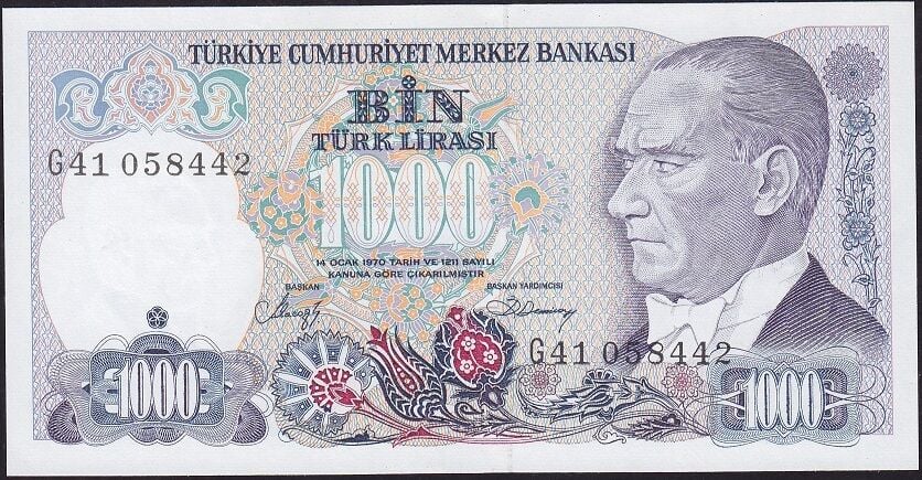 7.Emisyon 2.Tertip 1000 Lira G41 058442 Çil