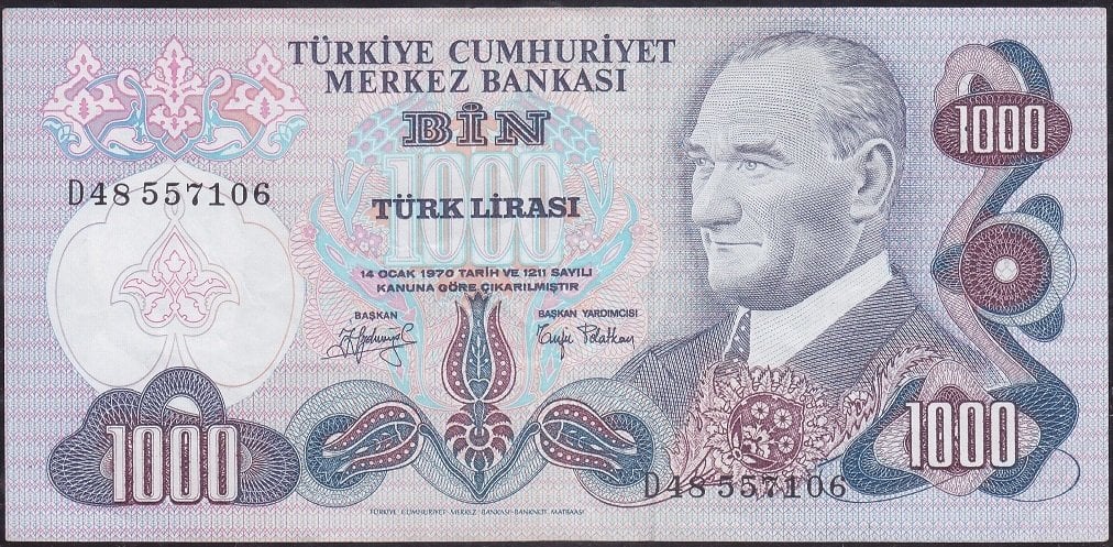 6.Emisyon 2.Tertip 1000 Lira D48 557106 Çok Çok Temiz +