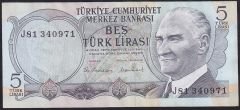 6.Emisyon 2.Tertip 5 Lira J81 340971 Ççt Çilaltı