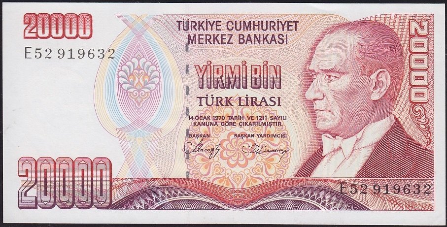 7.Emisyon 1.Tertip 20000 Lira E52 919632 Çilaltı Çil