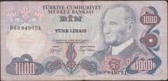 6.Emisyon 2.Tertip 1000 Lira D03 949751 Temiz