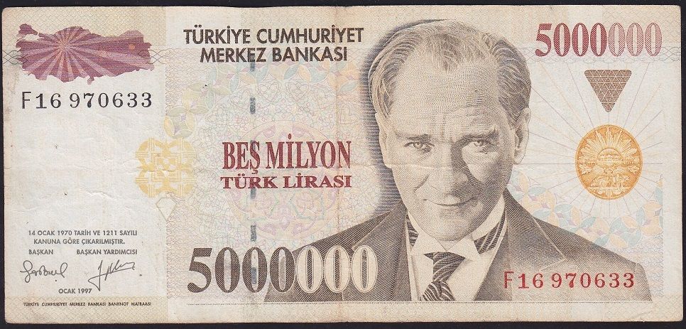 7.Emisyon 5 000 000 Lira F16 970633 Çok Temiz