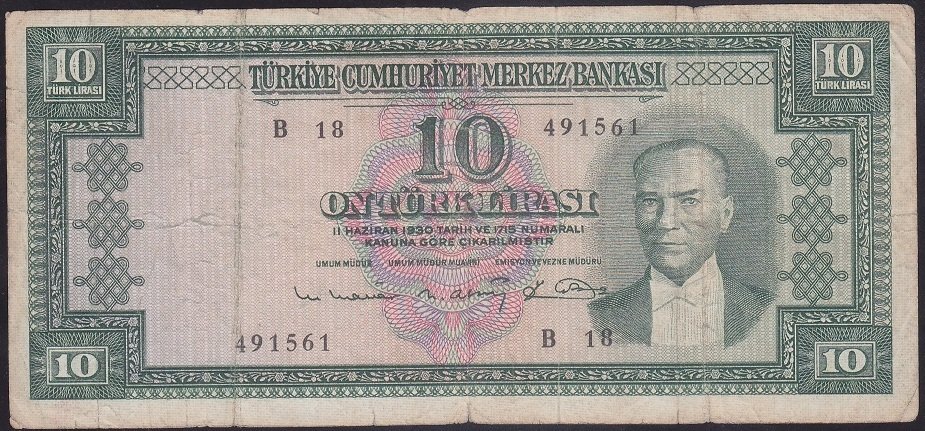 5.EMİSYON 6.TERTİP 10 LİRA B18 491561 ÇOK TEMİZ