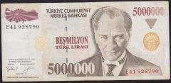 7.Emisyon 5 000 000 Lira E41 928790 Çok Temiz