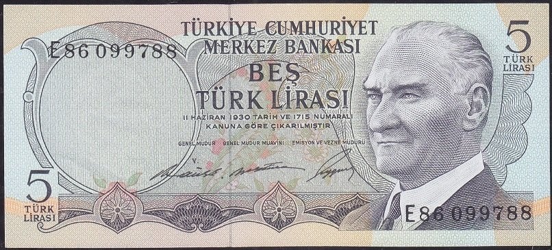 6.Emisyon 1.Tertip 5 Lira E86 099788 Çilaltı Çil