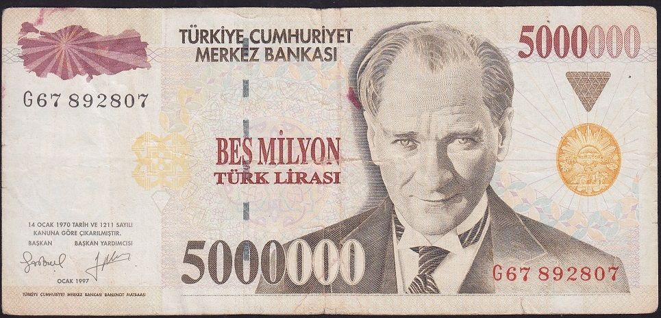 7.Emisyon 5 000 000 Lira G67 892807 Çok Temiz