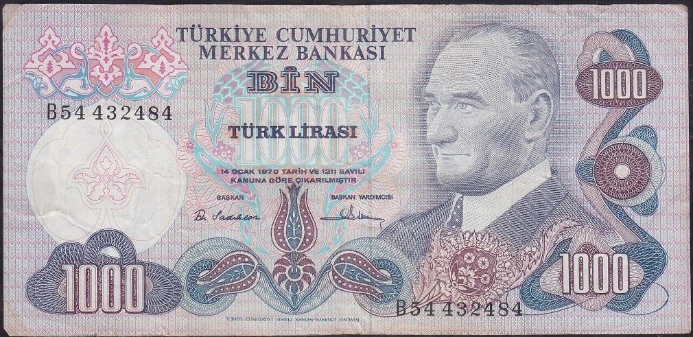 6.Emisyon 1.Tertip 1000 Lira B54 432484 Çok Temiz