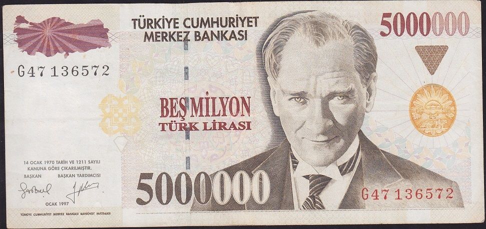 7.Emisyon 5 000 000 Lira G47 136572 Çok Temiz+