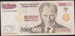 7.Emisyon 5 000 000 Lira F62 520896 Çok Temiz