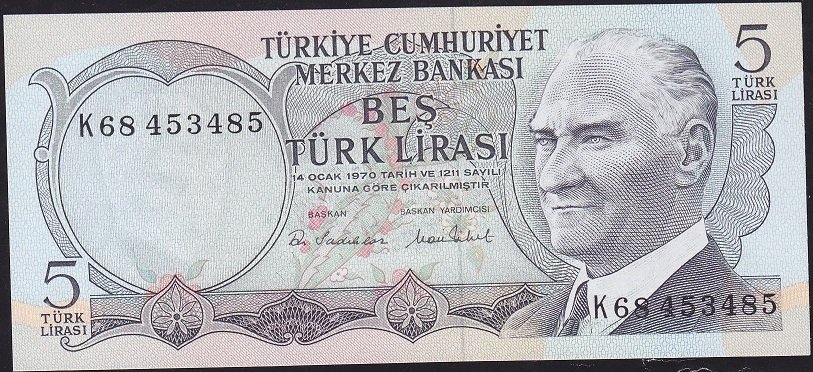 6.Emisyon 2.Tertip 5 Lira K68 453485 Çilaltı Çil