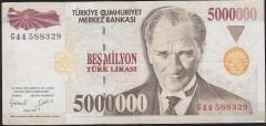 7.Emisyon 5 000 000 Lira G44 588329 Çok Temiz+