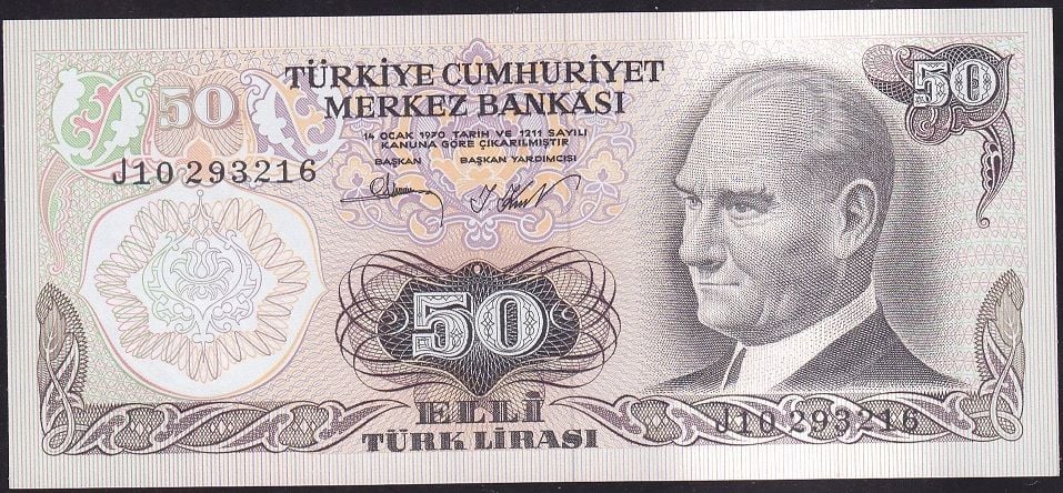 6.Emisyon 2.Tertip 50 Lira J10 293216 Çilaltı Çil