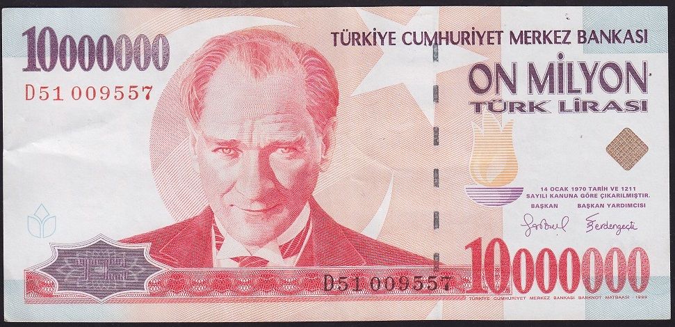 7.Emisyon 10 000 000 Lira D51 009557 Çok Çok Temiz+