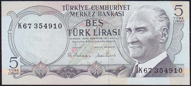 6.Emisyon 2.Tertip 5 Lira K67 354910 Çil