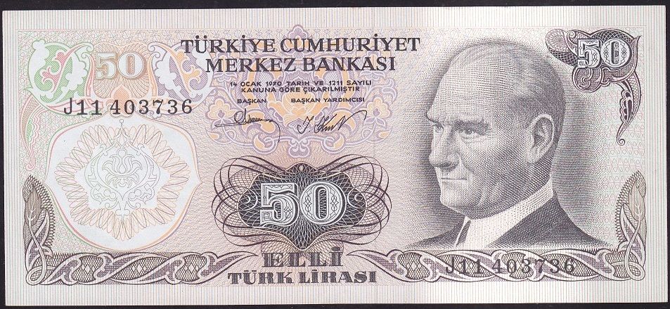 6.Emisyon 2.Tertip 50 Lira J11 403736 Çilaltı