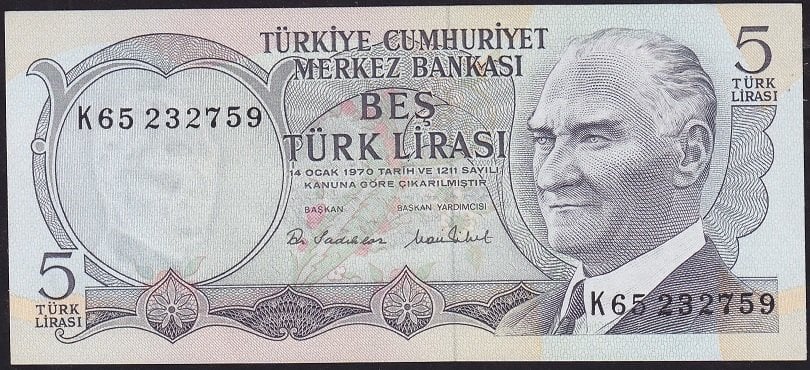 6.Emisyon 2.Tertip 5 Lira K65 232759 Çilaltı Çil