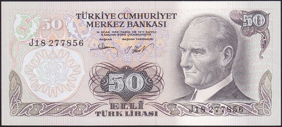 6.Emisyon 2.Tertip 50 Lira J18 277856 Çil