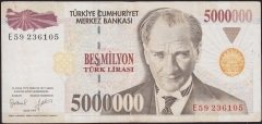 7.Emisyon 5 000 000 Lira E59 236105 Çok Temiz+