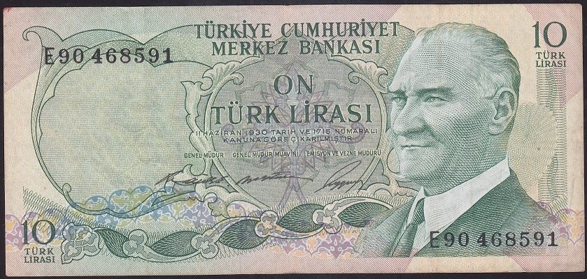 6.EMİSYON 1.TERTİP 10 LİRA E90 468591 ÇOK TEMİZ